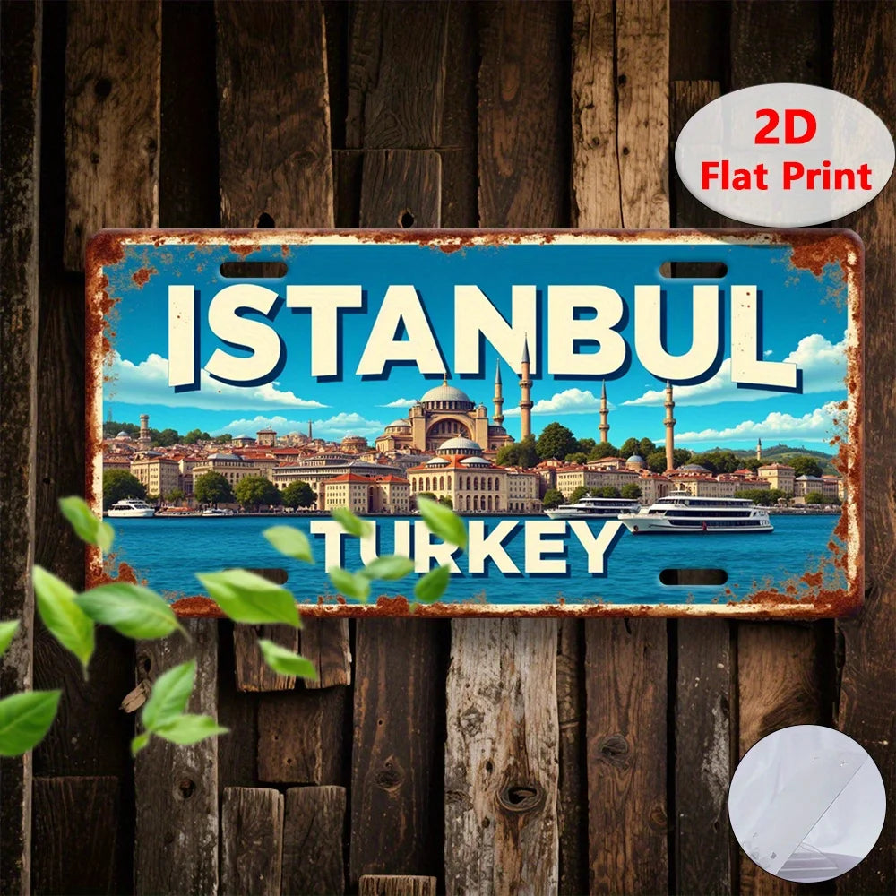 2D Flat 1pc Vintage Istanbul Turkey Metal Wall Art Sign