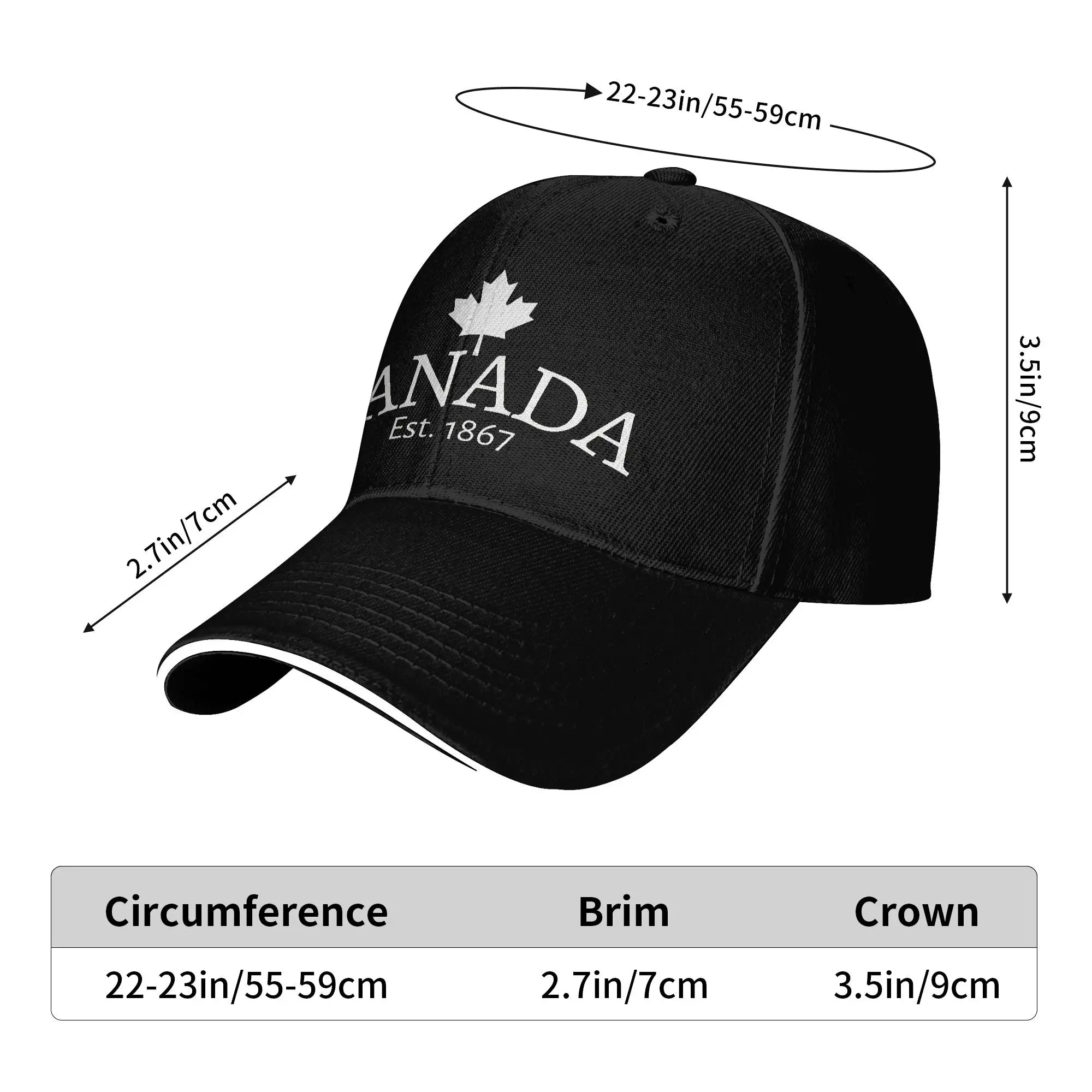 Whtie Canada Est. 1867 with small Maple Leaf Canada Baseball Cap  Outdoor Sport Sunscreen Trucker Hat Female Male Snapback Cap