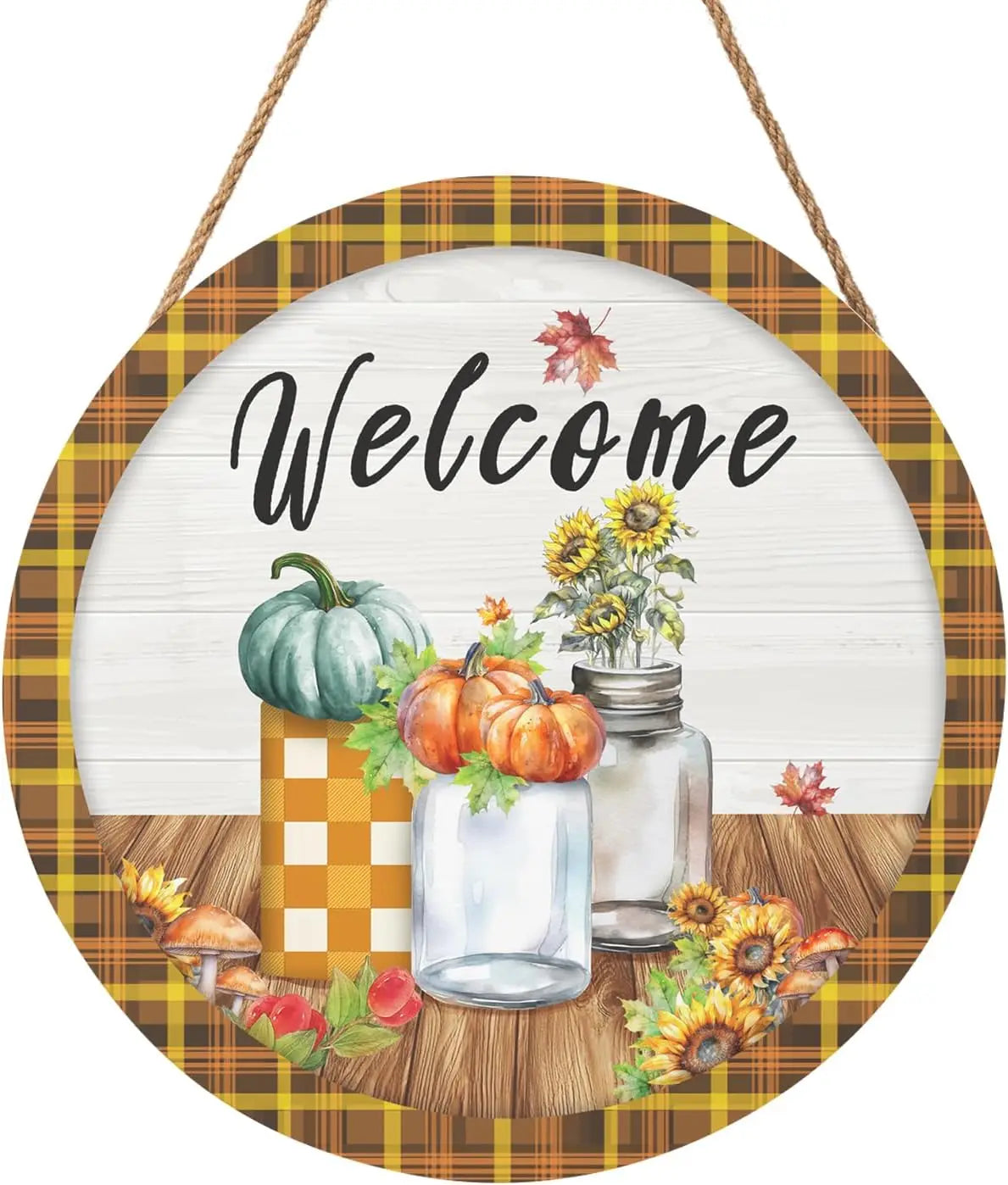 Hello Autumn Maple Leaf Pumpkin Sign