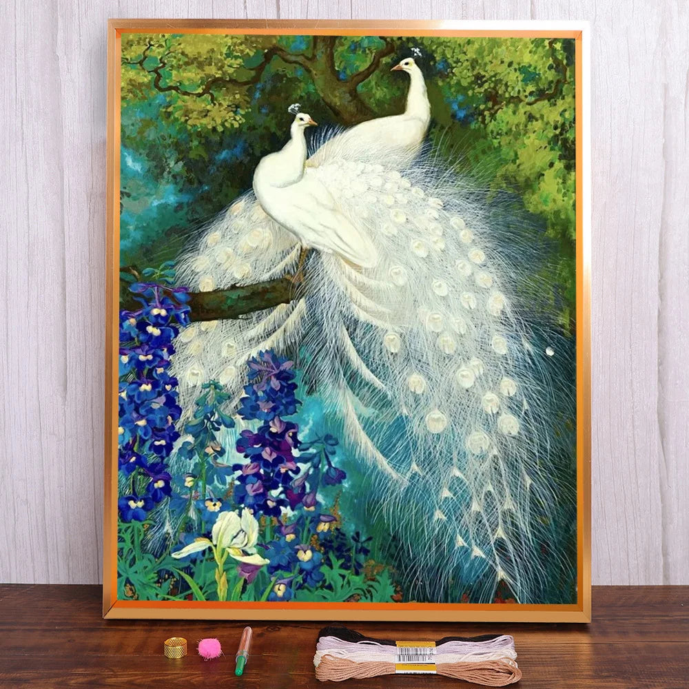 White Peacock Cross Stitch
