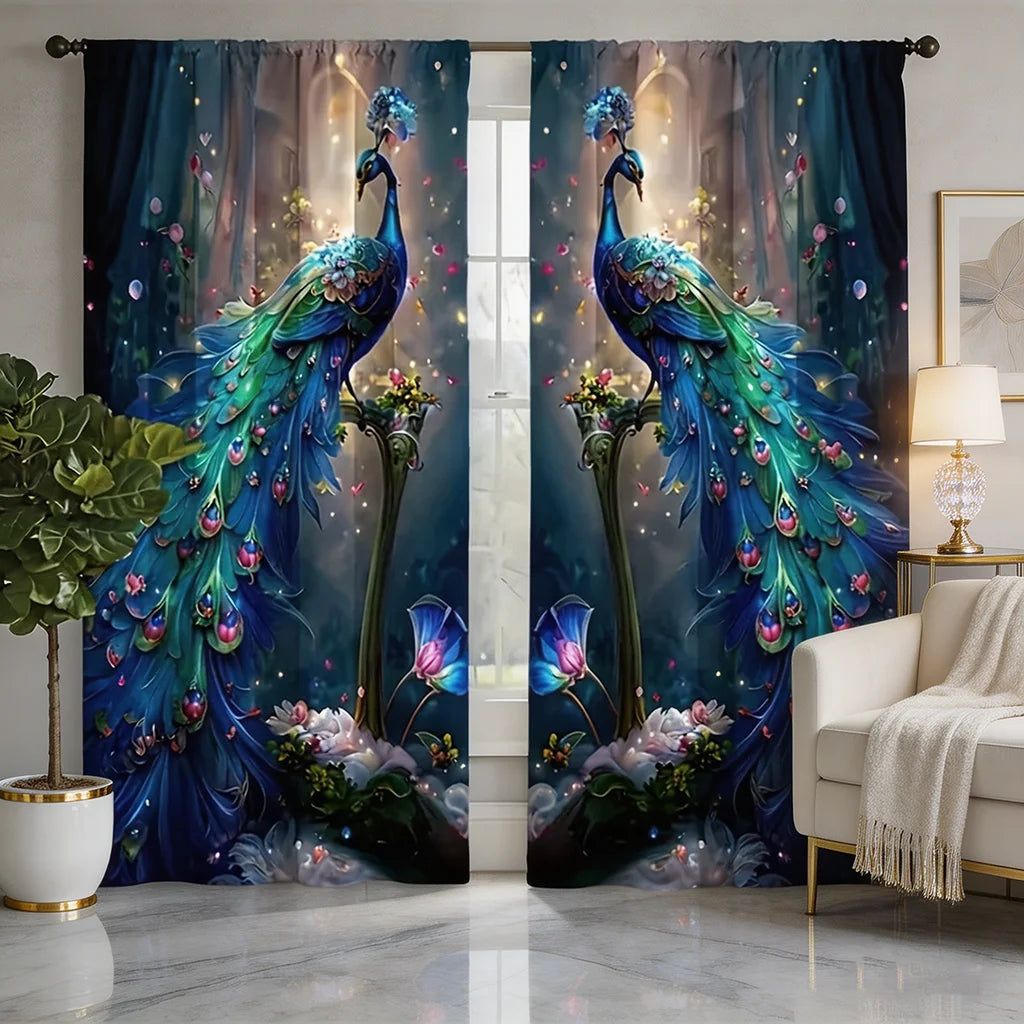 peacock pattern printed curtains with pole bag design