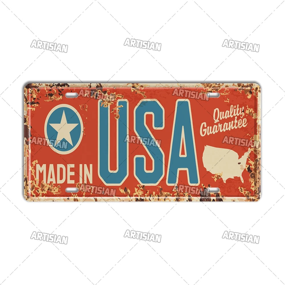 USA License Plate Landmark Metal Sign