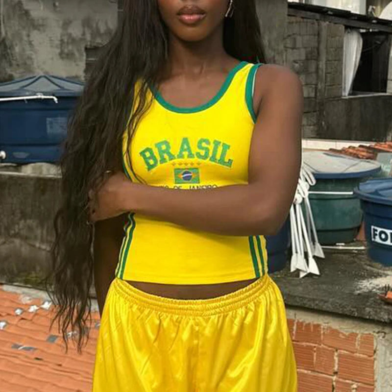 Brazil Letter Print Crop Top