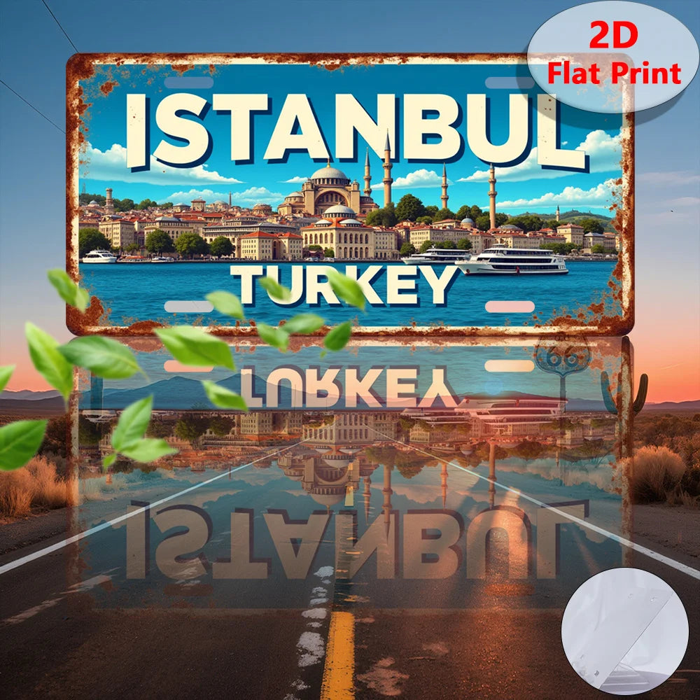 2D Flat 1pc Vintage Istanbul Turkey Metal Wall Art Sign