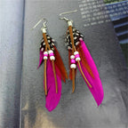 Tassel Dangling Earrings Leather Beads