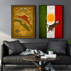 Kurdish Flag Map Poster