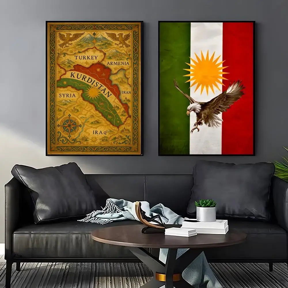 Kurdish Flag Map Poster