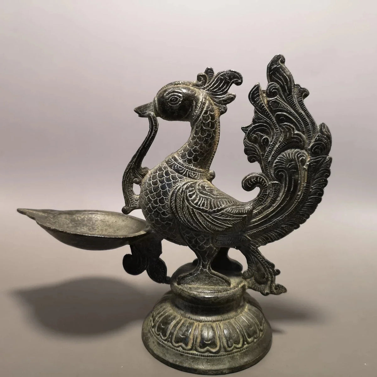Bronze Bird Oil Lamp