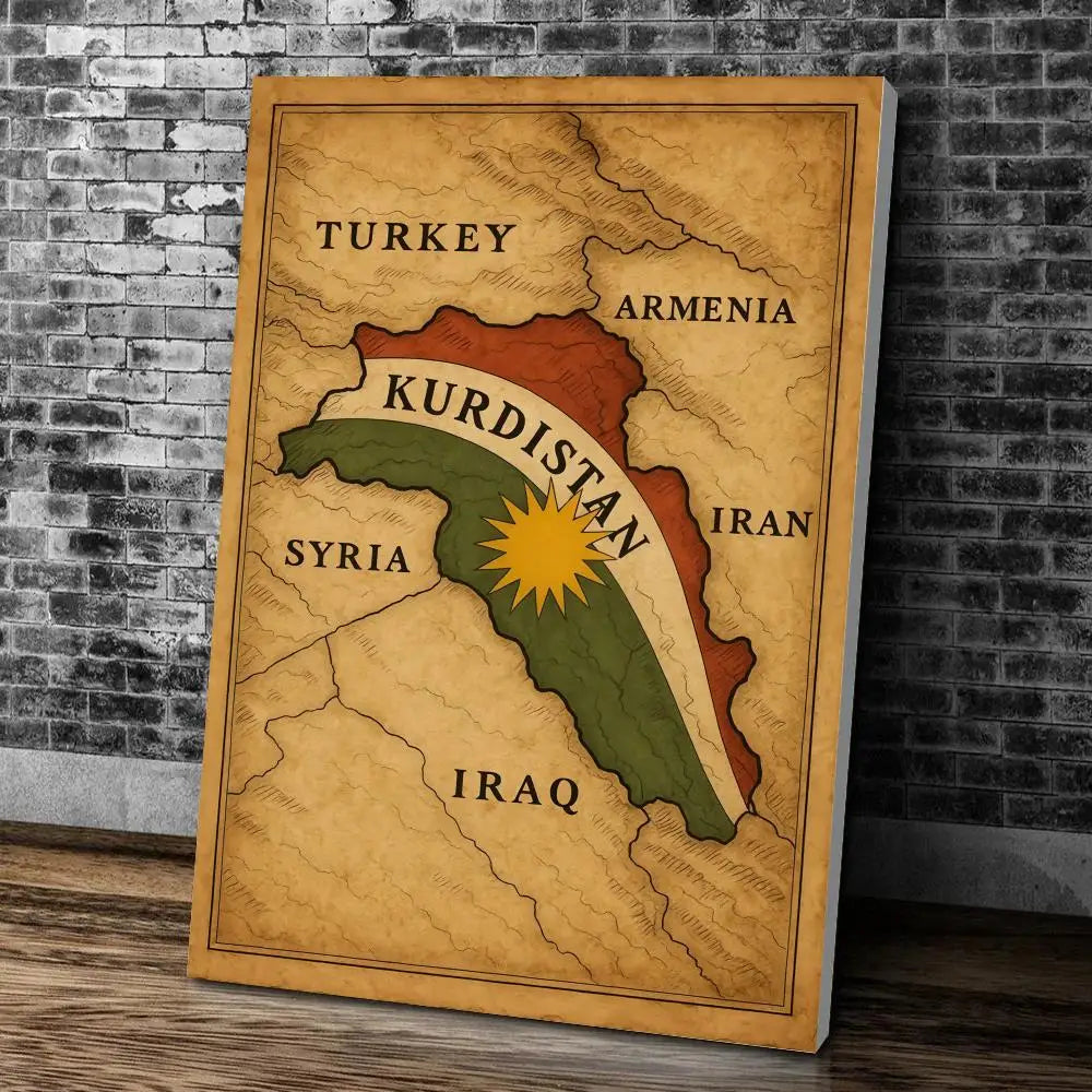 Kurdish Flag Map Poster