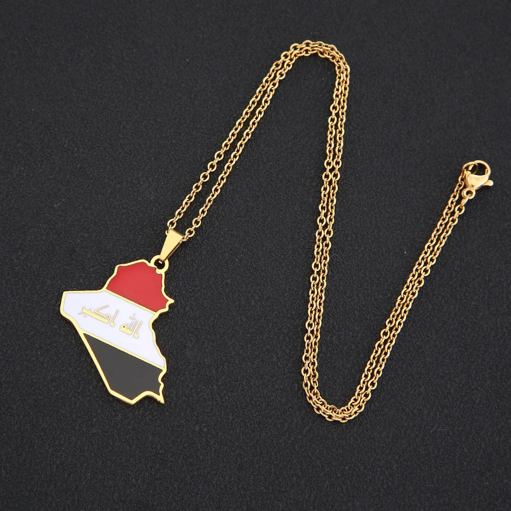 Republic of Iraq Map Flag Pendant Necklace