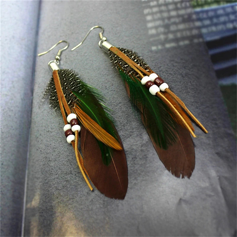 Tassel Dangling Earrings Leather Beads