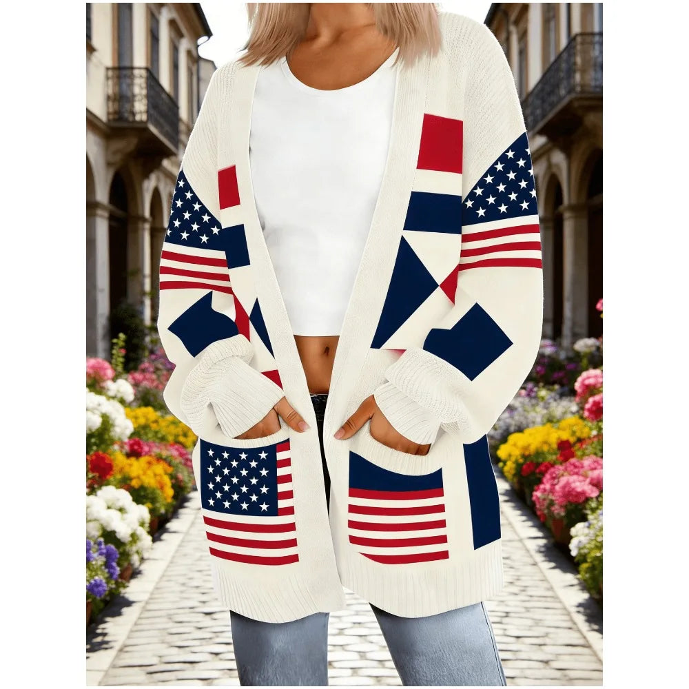 Women Long Sleeve USA Flag Jacket