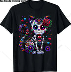 Cute Sugar Skull Cat Dia De Los Muertos Day of The Dead T-Shirt Mexican