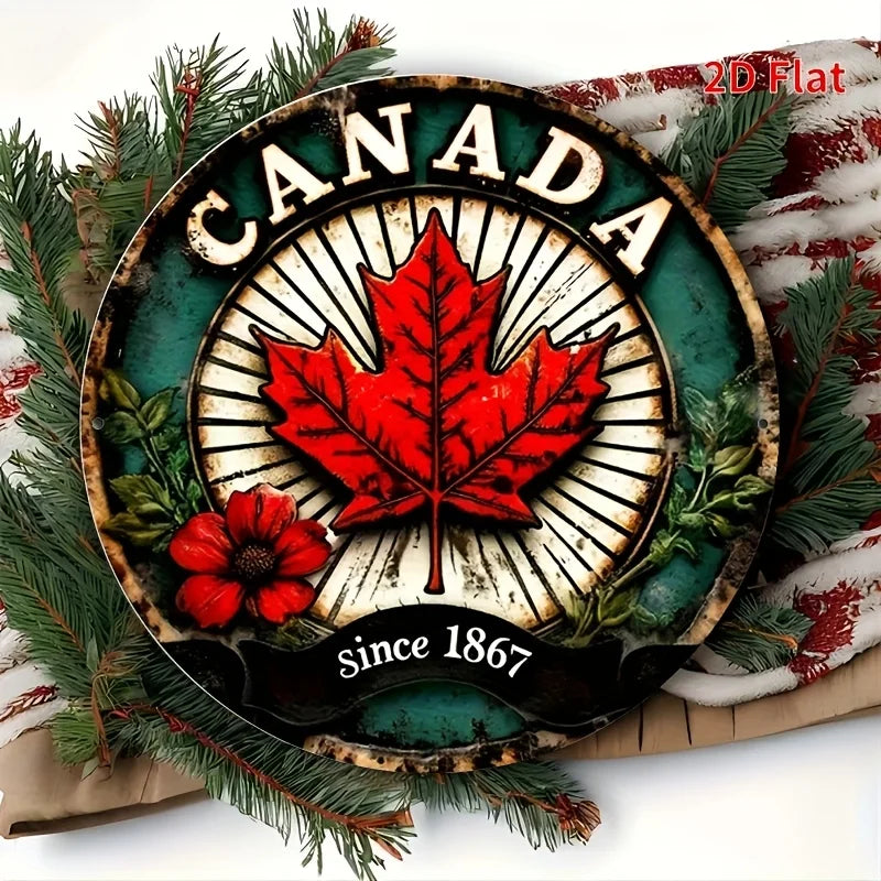 Vintage Maple Leaf Metal Tin Sign Canada