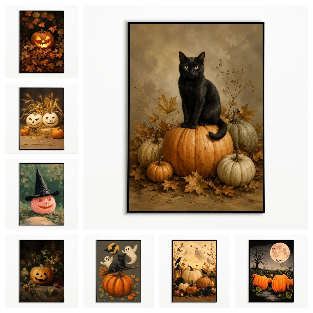 1PC Vintage Black Cat Pumpkin Poster
