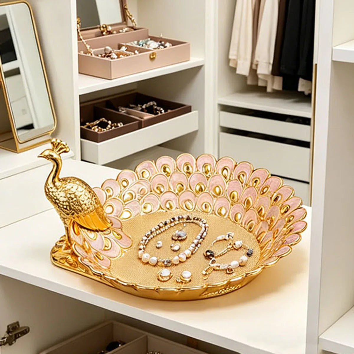 Golden Peacock Decorative Tray