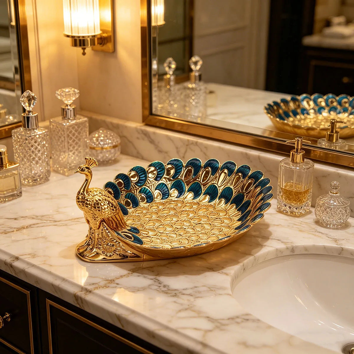 Golden Peacock Decorative Tray