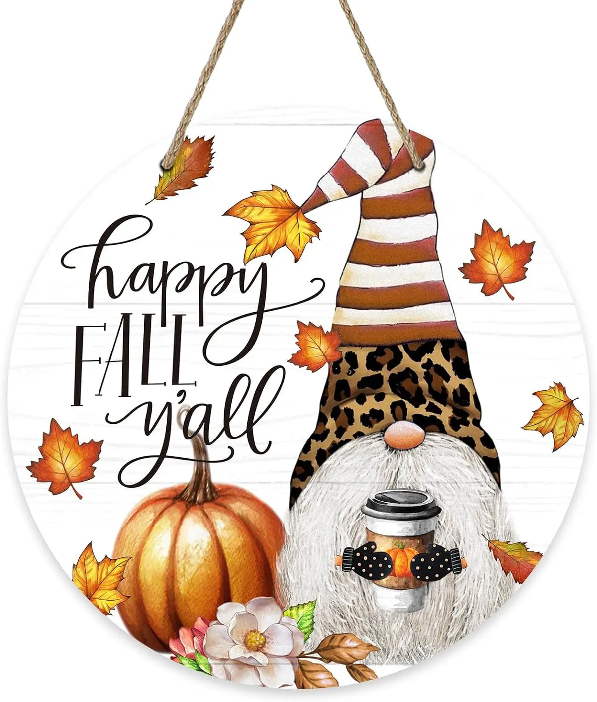 Hello Autumn Maple Leaf Pumpkin Sign