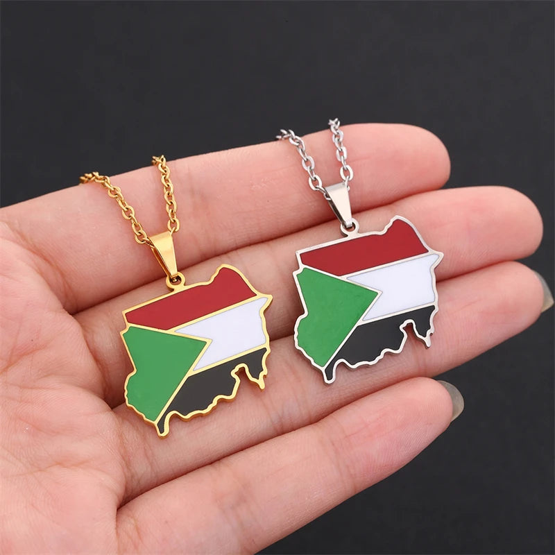 Republic of South Sudan Map Flag Pendant Necklaces