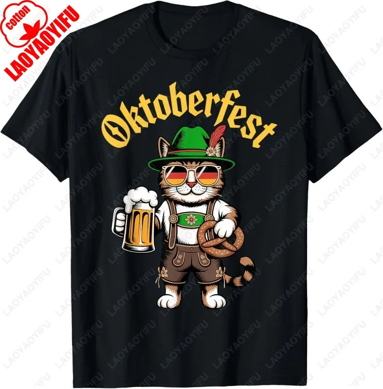 Funny Oktoberfest Cute Cat Pretzel Beer Funny Party Adults T-Shirt