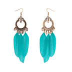 TopHanqi Bohemian Hollow Dream Catcher Leaf Feather Earrings