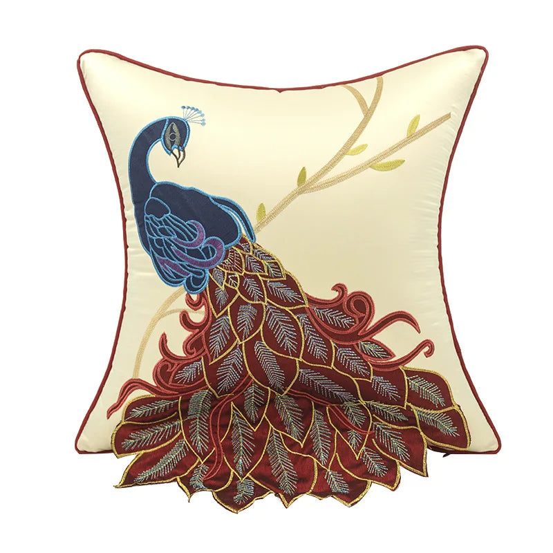 Embroidered Peacock Pillow
