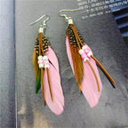 1Pair Tassel Dangling Earrings Colorful Feather Leather