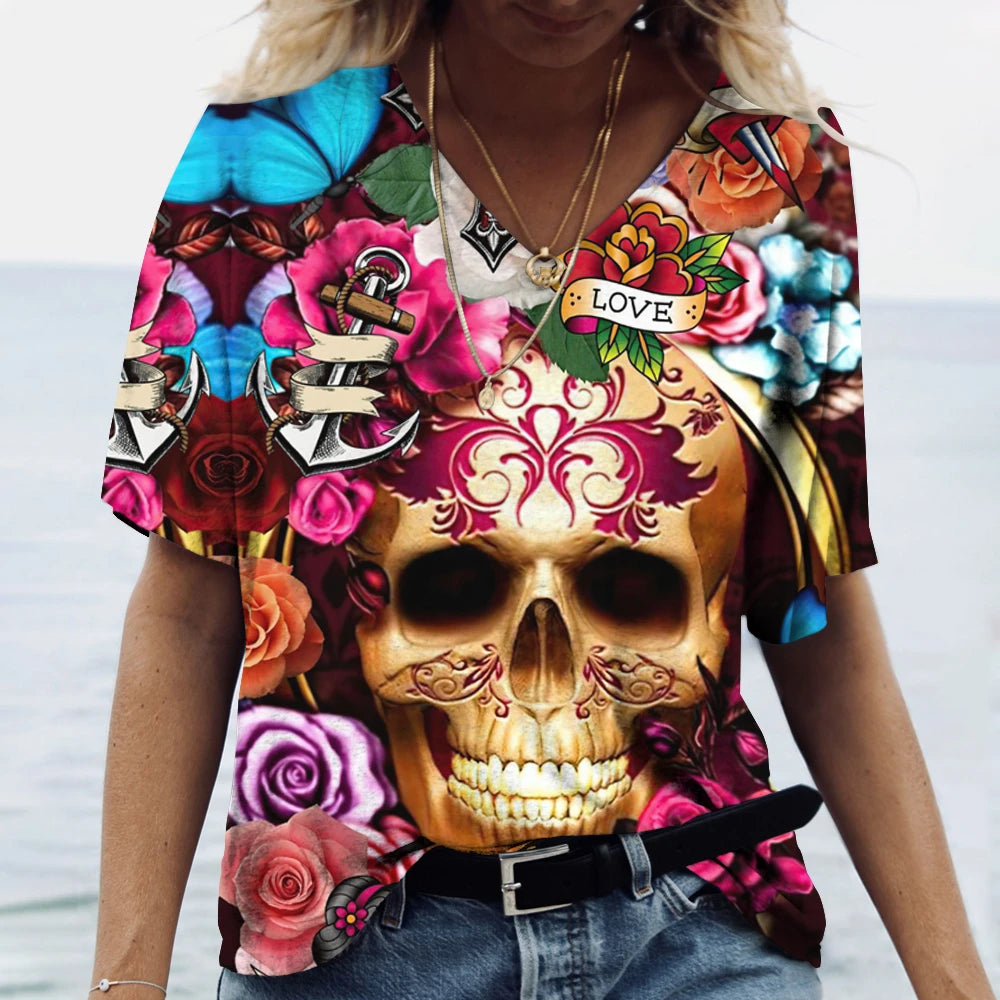 Skulls T-shirt Women's Short Sleeve, Day of the Dead