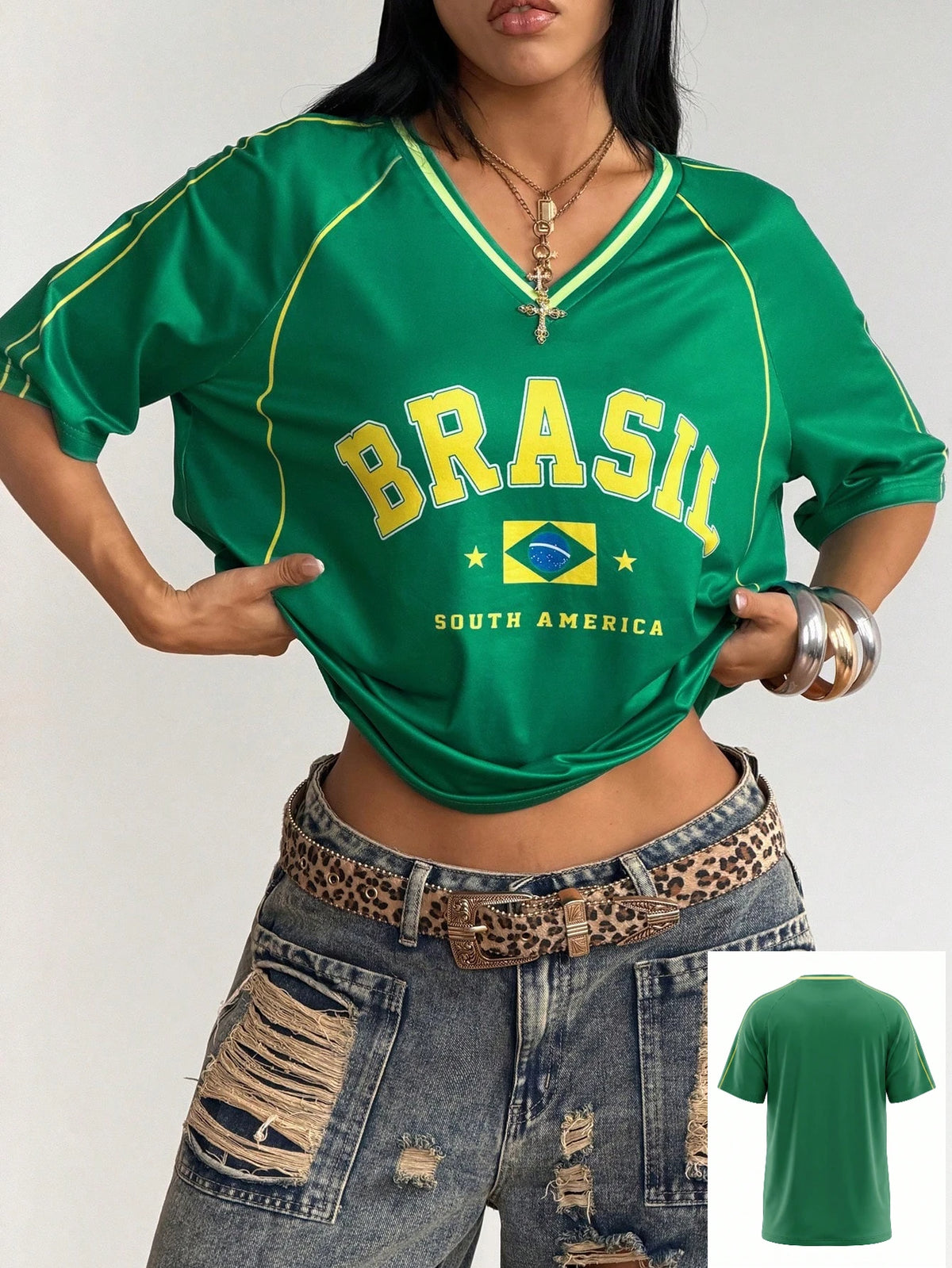 Brazil Flag Print Tee Women