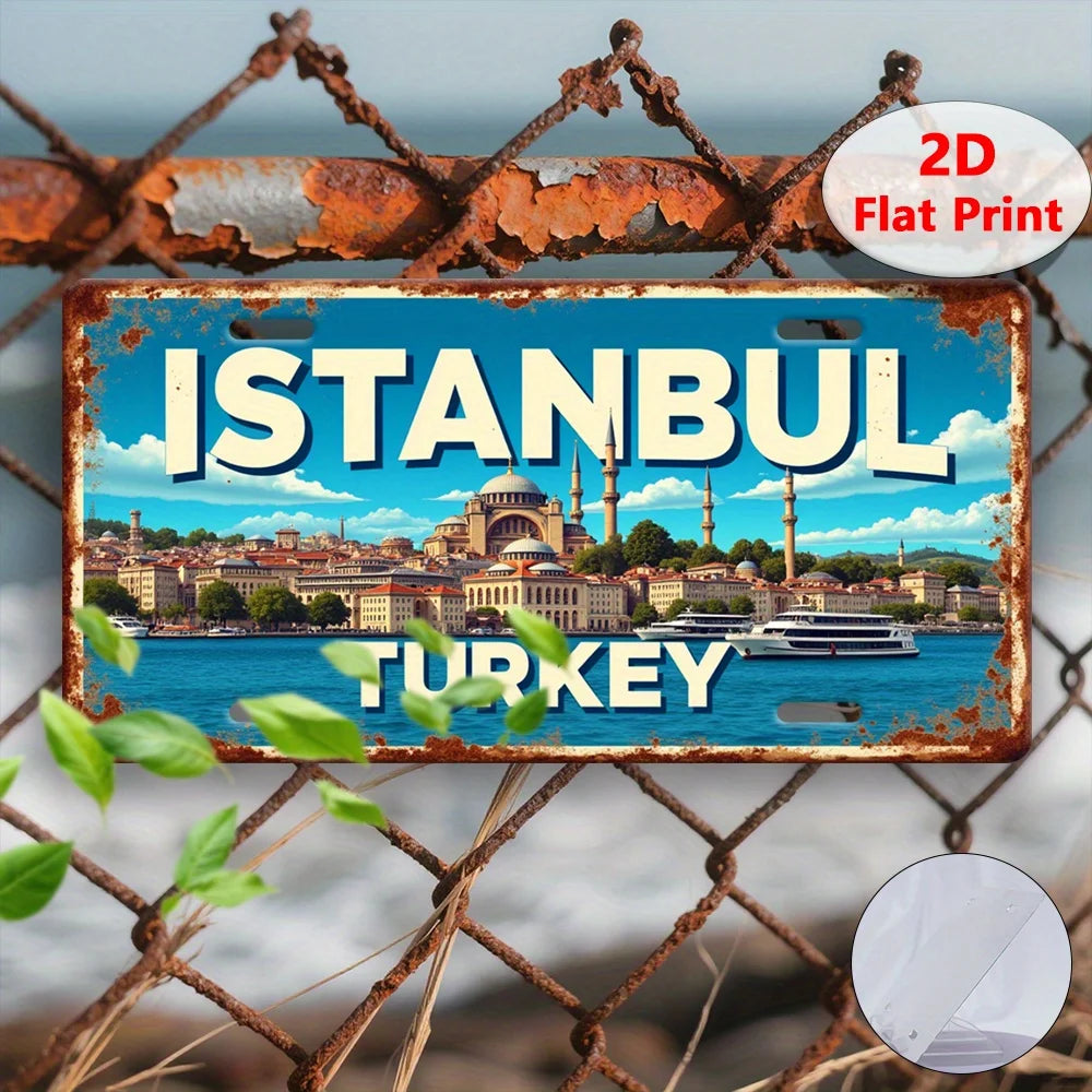 2D Flat 1pc Vintage Istanbul Turkey Metal Wall Art Sign
