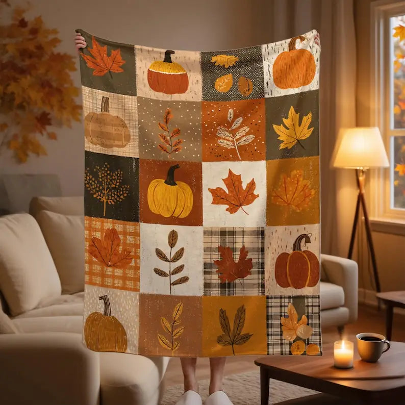 Fall Cozy Blanket, Fall Pumpkin Thanksgiving Blanket Vintage