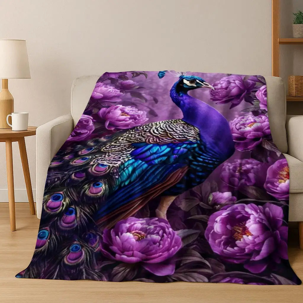3D Colorful Peacock Birds Dream Flannel Blanket