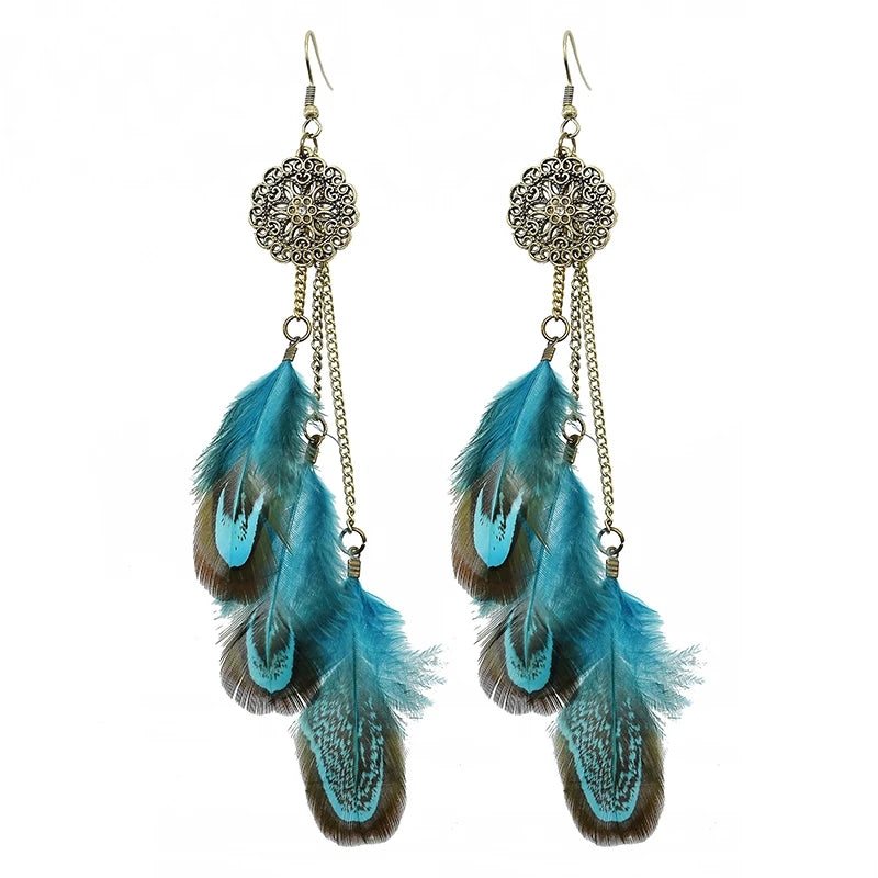 Feather Earrings Handmade Chain Long Earrings