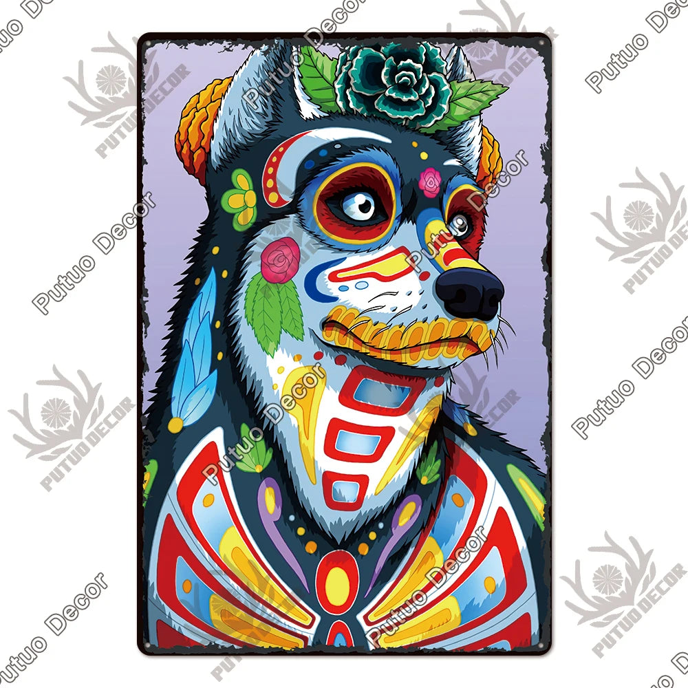Putuo Decor Day of the Dead Tin Sign Vintage