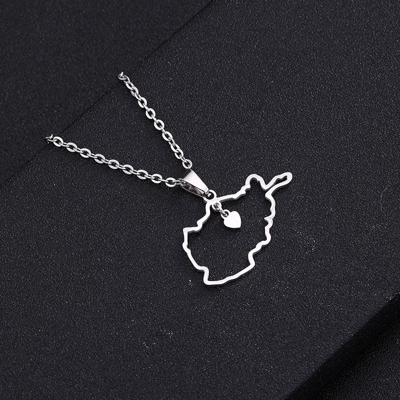 Stainless Steel Afghanistan Map Flag Necklaces