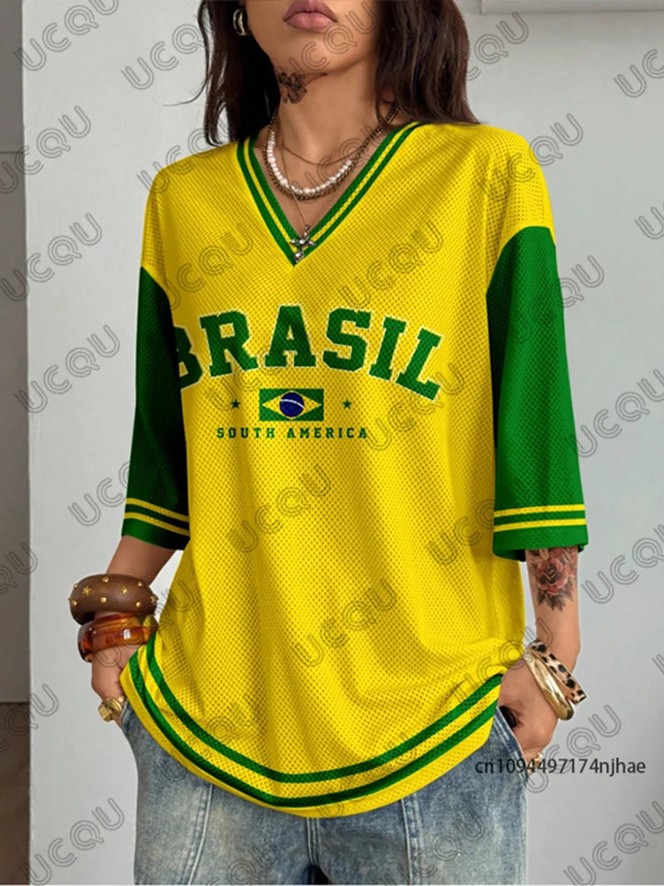 Brazil Patchwork Print Tee Women