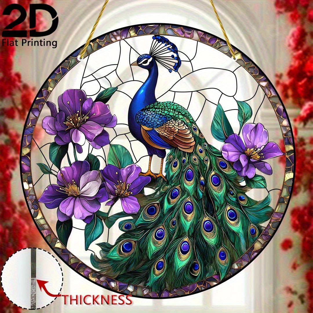 2D Flat, 1pc Vibrant Peacock Suncatcher