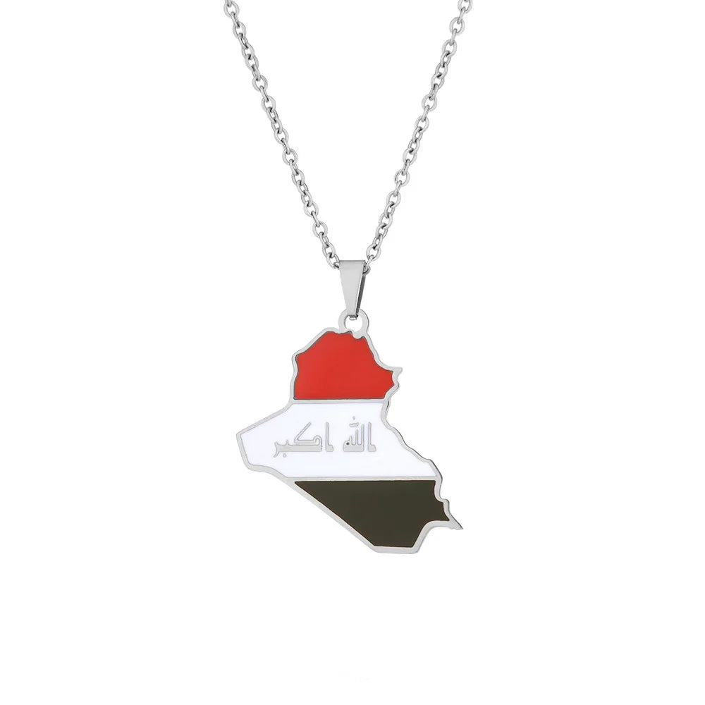 Stainless steel Iraq map necklace