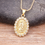 Virgin Mary Copper Zircon Gold Plated Pendant Necklace