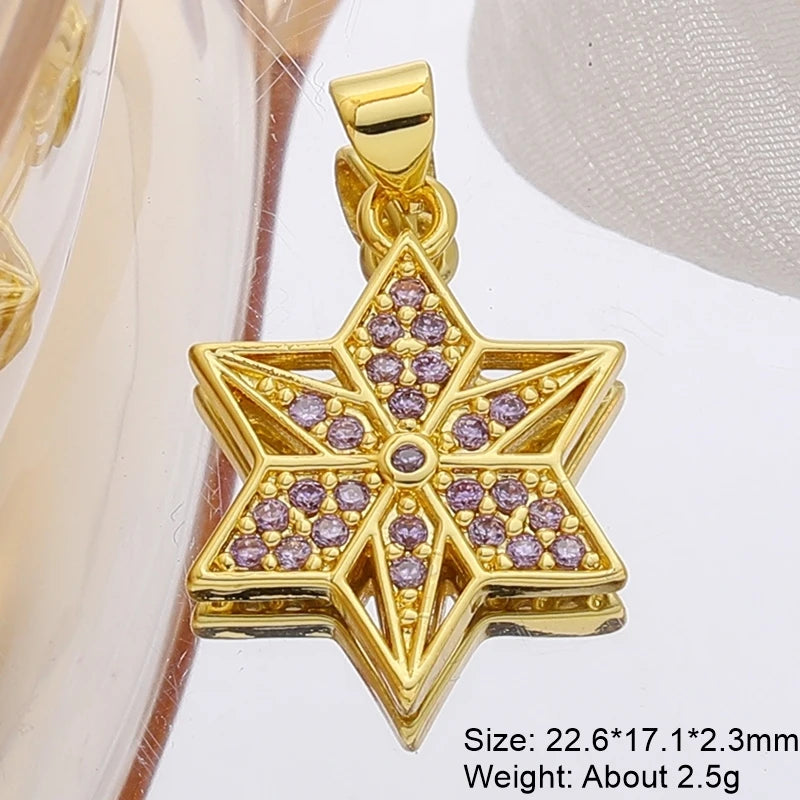 Gold Plated Handmade Colorful Star Of David Charms