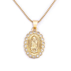 Virgin Mary Copper Zircon Gold Plated Pendant Necklace