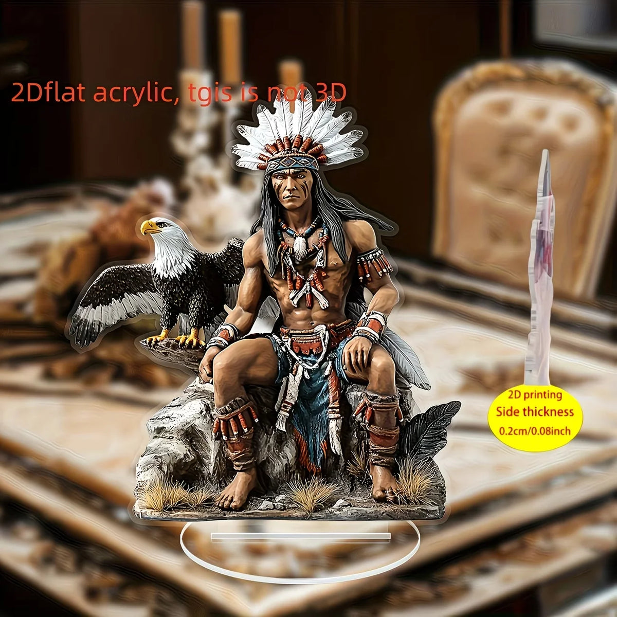 Chief and Eagle Crystal Tabletop Statue