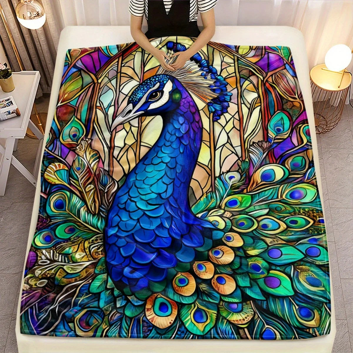 Peacock Stained Glass Throw Blanket