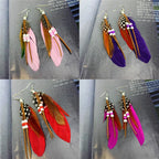 1Pair Tassel Dangling Earrings Colorful Feather Leather