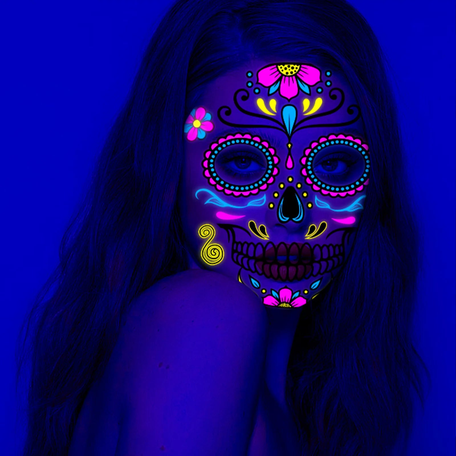 Waterproof Fluorescent Temporary Tattoo Stickers Day of the Dead