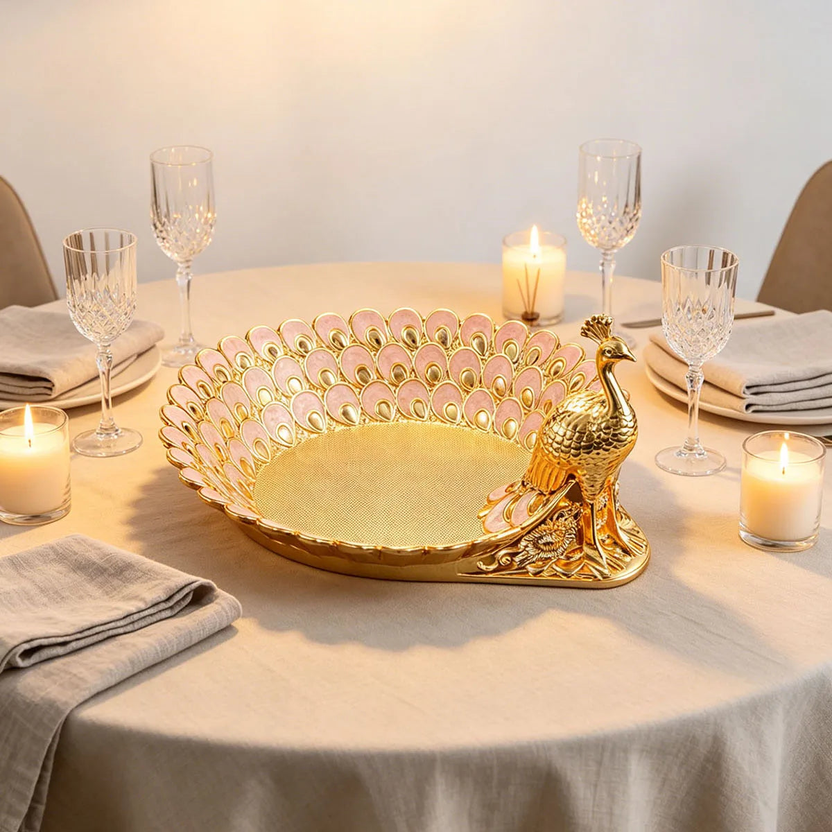 Golden Peacock Decorative Tray