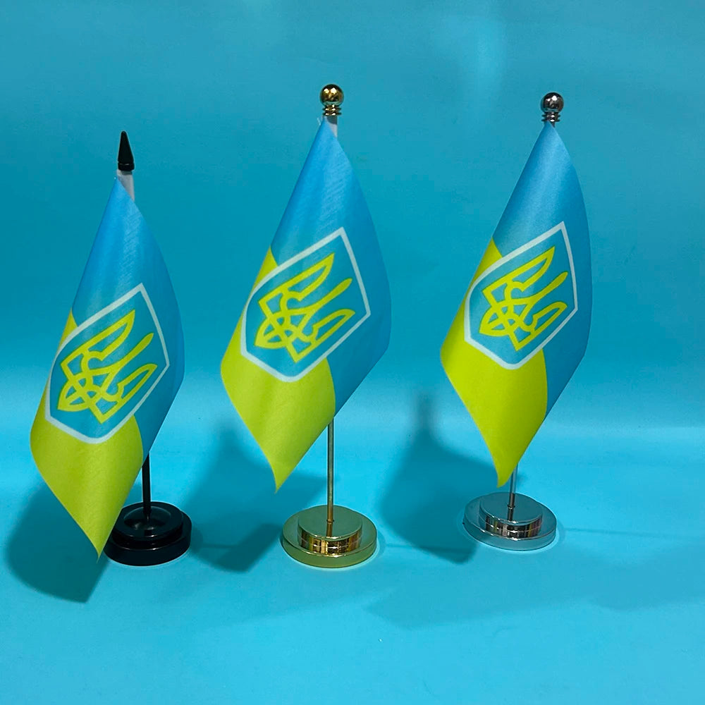 SKY FLAG مكتب علم صغير علم الرئاسة الأوكرانية 14x21 سم بوليستر علم أوكرانيا الوطني زينة مكتب أعلام