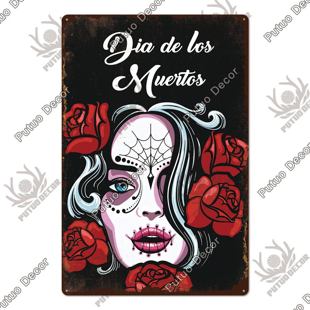 Putuo Decor Day of the Dead Tin Sign Vintage