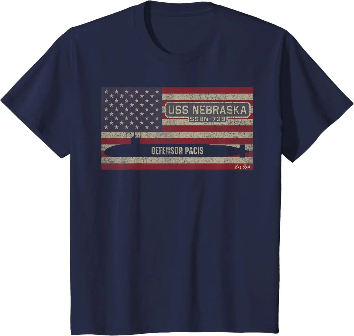 Retro American Flag Nebraska Submarine T-Shirt