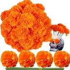 50Pcs Marigold Artificial Flowers for Day of The Dead, Diwali & Halloween Decor